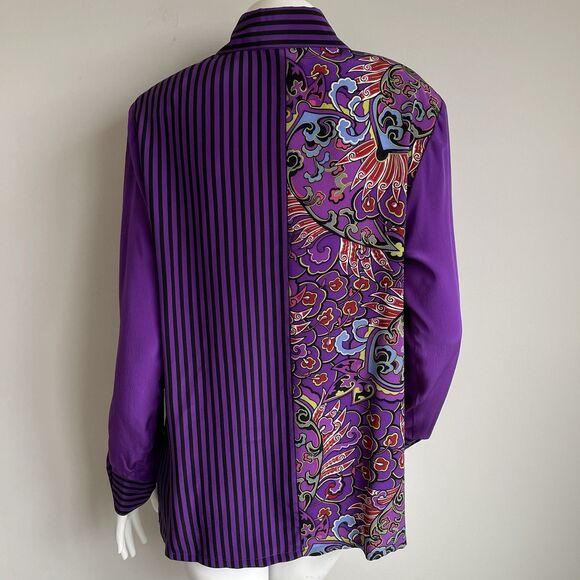 KOOS Of Course 100% Silk Shirt Top Blouse Sz Small Purple Boho Artsy Halloween - Picture 7 of 13
